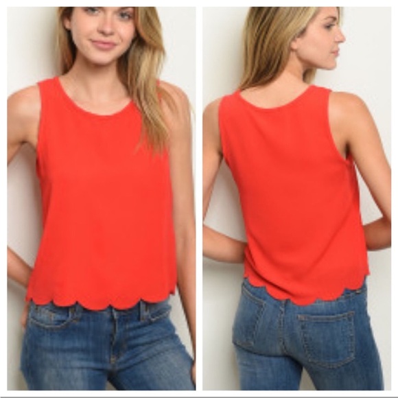 Red Scallop Hem Tank - Picture 1 of 1